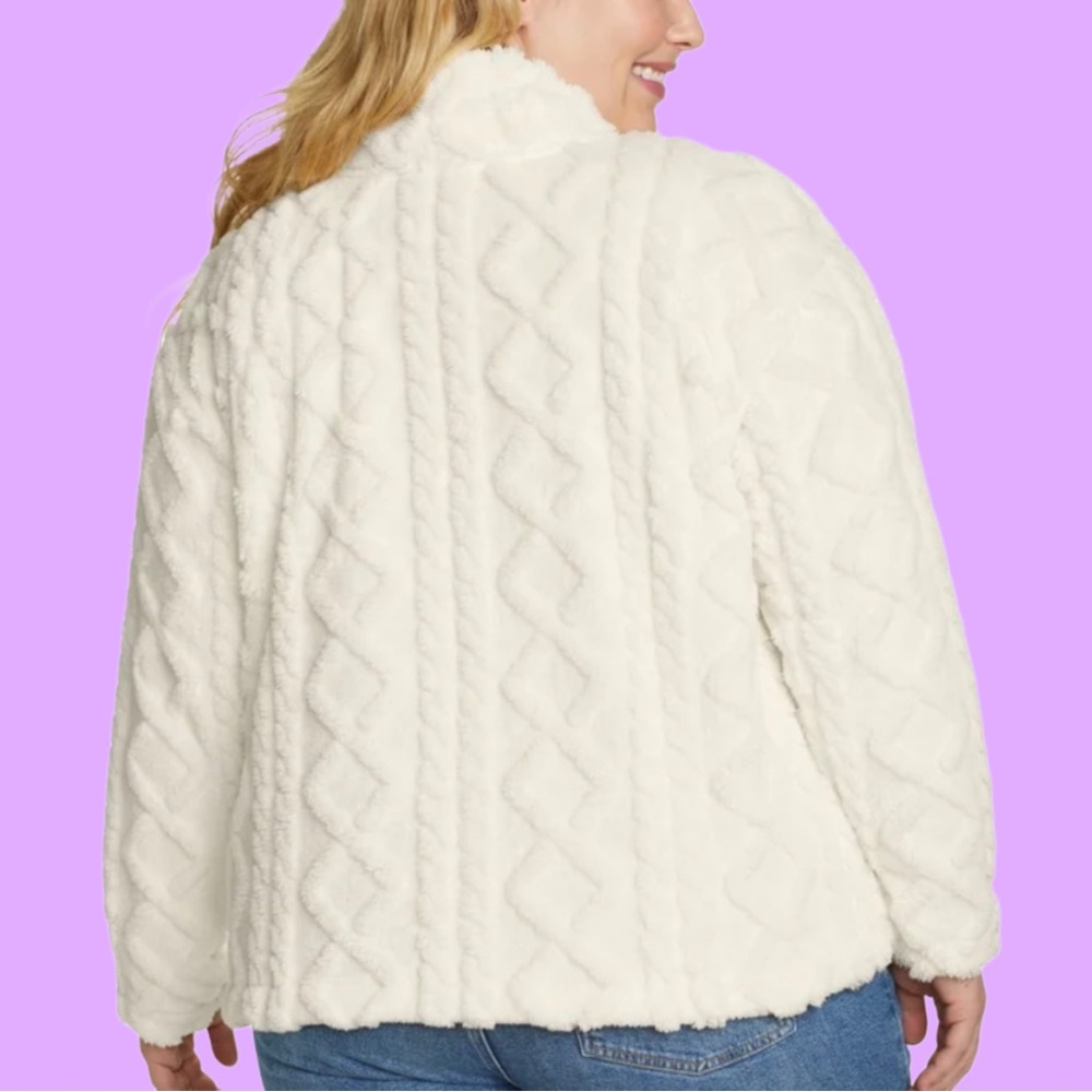 Eddie Bauer Cozy Cable Fleece Pullover Mock Neck Ivory/Cream - Picture 2 of 13